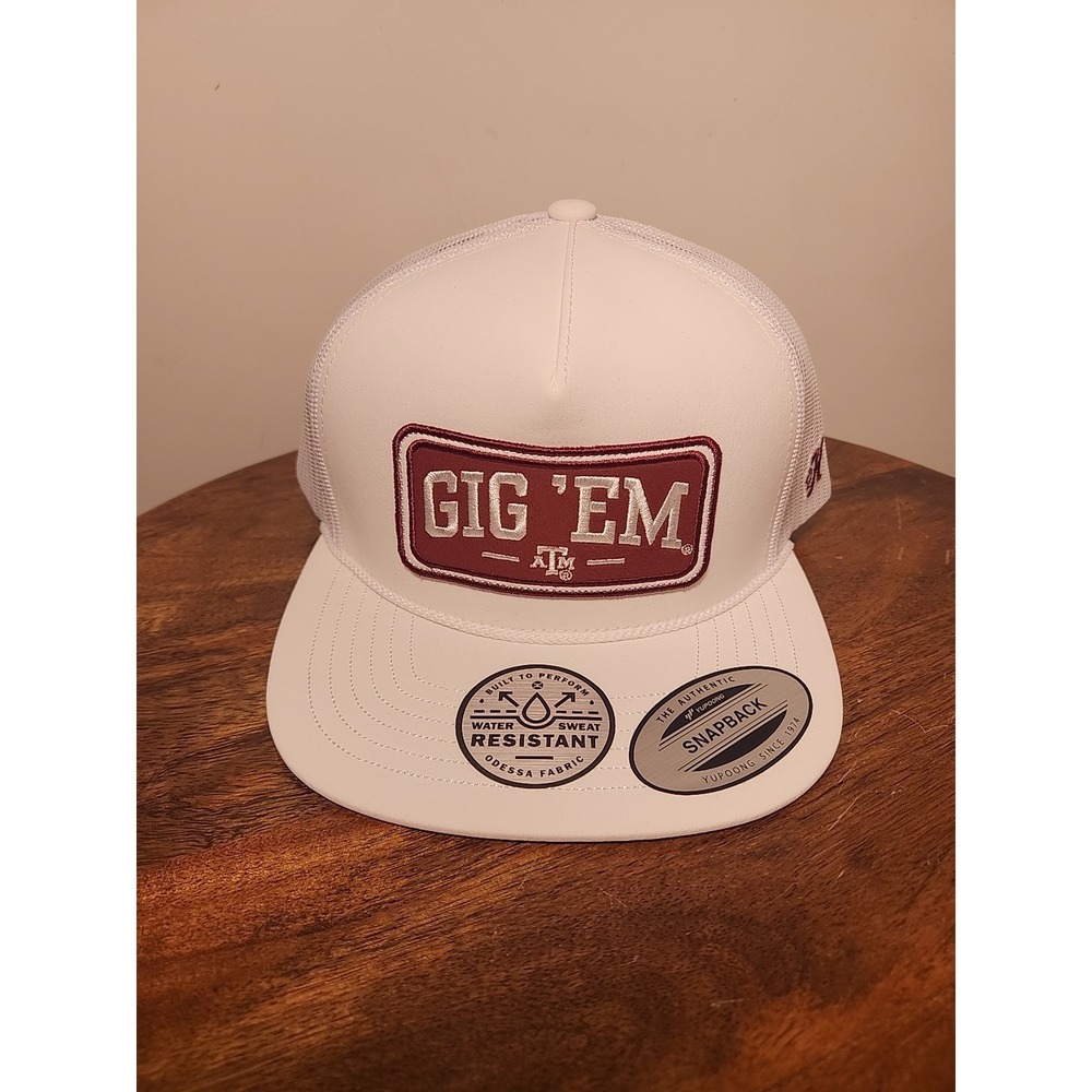 Hooey Mens Texas‎ A&M Gig 'Em Adjustable Snapback Cap Hat, White